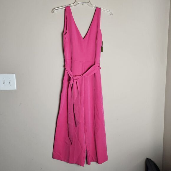 Sam Edelman Women's Hot Pink‎ V-Neck Wide Leg Tie Waist Crop Jumpsuit Size 8 NEW - Picture 2 of 12